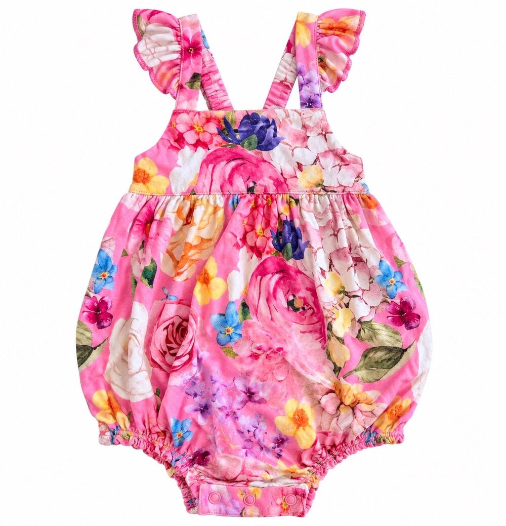 Posh Peanut Georgina Pink Floral Bamboo Bubble Romper 6-12M